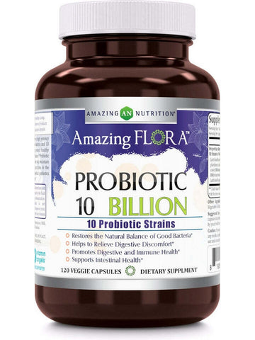 Amazing Flora, Probiotic 10 Billion, 10 Probiotic Strains, 120 Veggie Capsules