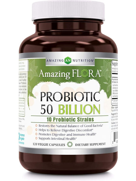 Amazing Flora, Probiotic 50 Billion, 10 Probiotic Strains, 120 Veggie Capsules