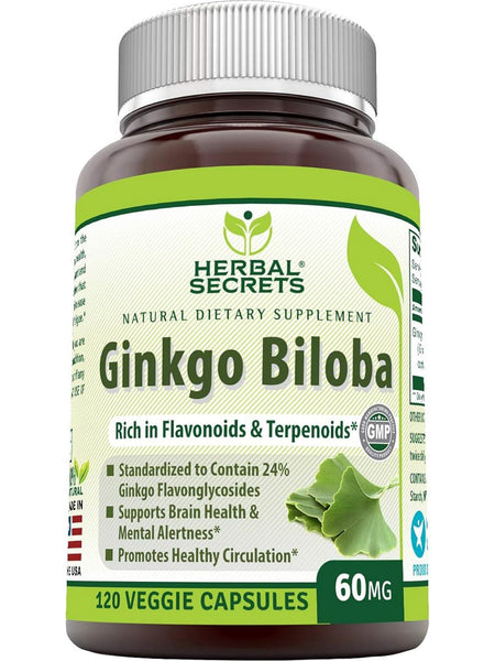 Herbal Secrets, Ginkgo Biloba, 60 mg, 120 Veggie Capsules