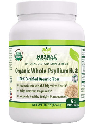 Herbal Secrets, Organic Whole Psyllium Husk Powder, 5 g, 16 oz