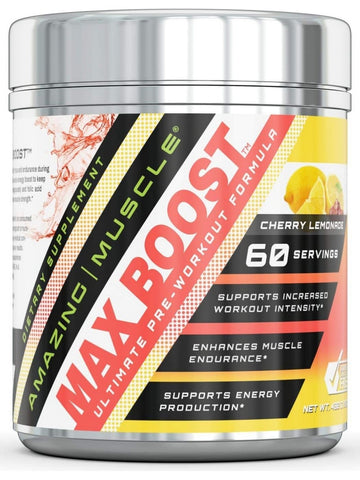 Amazing Muscle, Max Boost Ultimate Pre-Workout Formula, Cherry Lemonade, 15.23 oz