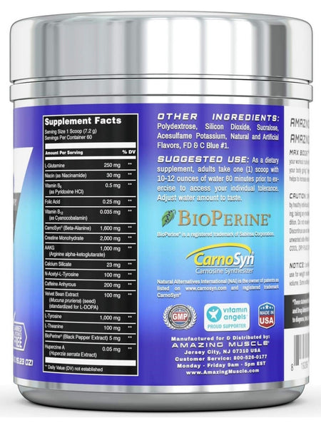 Amazing Muscle, Max Boost Ultimate Pre-Workout Formula, Blue Raspberry, 15.23 oz