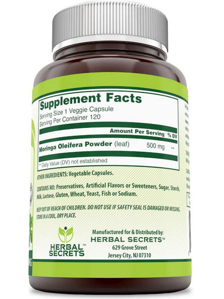 Herbal Secrets, Moringa, 500 mg, 120 Veggie Capsules