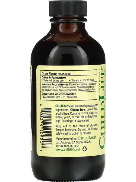 ChildLife Essentials, Formula 3 Cough Syrup with Umcka Elderberry Wild Cherry Bark, Natural Berry, 4 fl oz