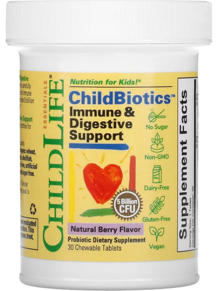 ChildLife Essentials, ChildBiotics Immune and Digestive Support, Natural Berry, 30 Chewable Tablets