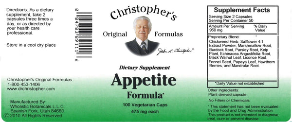 Christopher's Original Formulas, Appetite Formula, 100 Vegetarian Caps