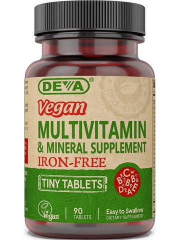 DEVA Nutrition, Vegan Multivitamin & Mineral Supplement, Iron-Free, 90 Tablets