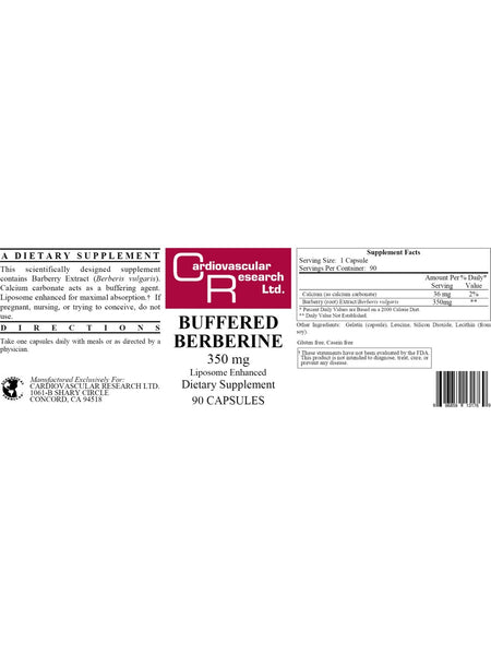 Cardiovascular Research Ltd., Buffered Berberine, 350 mg, 90 Capsules