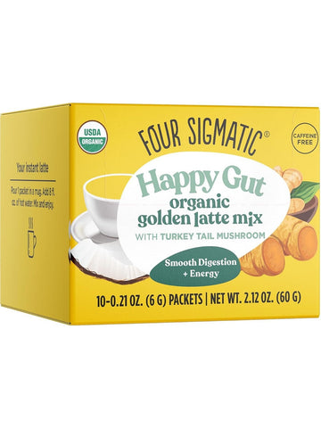 Four Sigmatic, Happy Gut Organic Golden Latte Mix with Turkey Tail Mushroom, 10 Packets