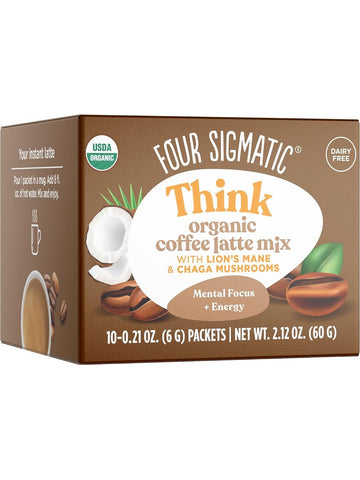 Four Sigmatic, Think Organic Coffee Latte Mix with Lion's Mane and Chaga Mushrooms, 10 Packets