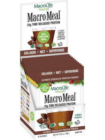 MacroLife Naturals, Macro Meal 25g Time Released Protein, Chocolate, 10 Servings, 450 g