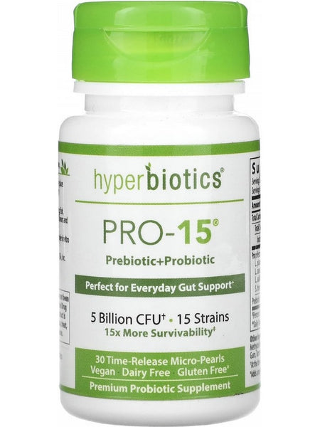 Hyperbiotics, PRO-15, Prebiotic+Probiotic, 5 Billion CFU, 30 Time-Release Micro-Pearls