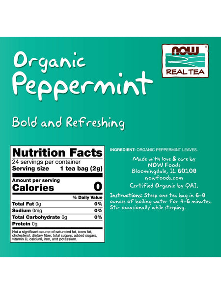 NOW Foods, Organic Peppermint Tea, Bold and Refreshing, 24 tea bags