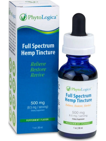 PhytoLogica, Full Spectrum Hemp Tincture, 500 mg, Peppermint Flavor, 1 oz
