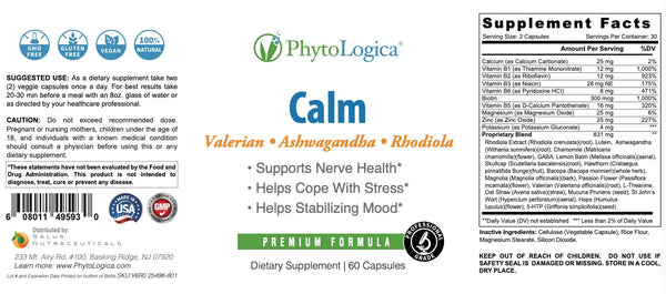 PhytoLogica, Calm, Valerian, Ashwagandha & Rhodiola, 60 Capsules