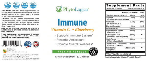 PhytoLogica, Immune, Vitamin C, Elderberry, 60 Capsules