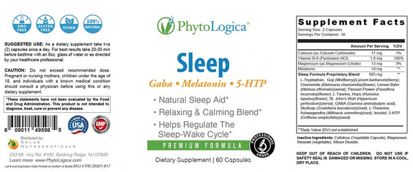 PhytoLogica, Sleep, Gaba, Melatonin, 5-HTP, 60 Capsules