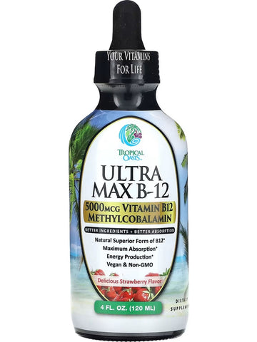 Tropical Oasis, Ultra Max B-12 5000 Mcg Vitamin B12 Methylcobalamin, Strawberry, 4 fl oz