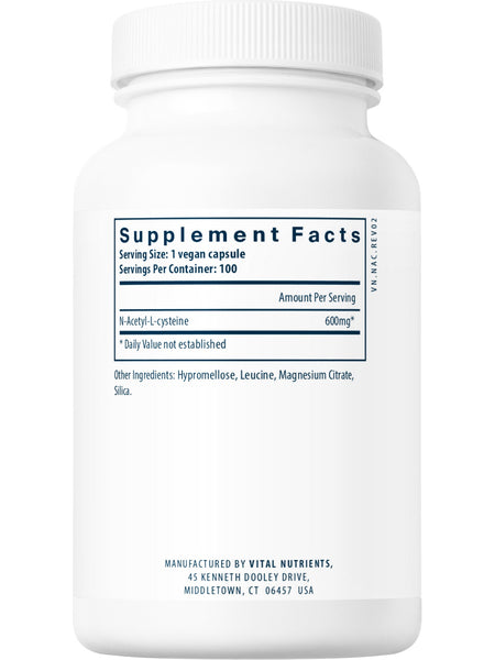 Vital Nutrients, NAC (N-Acetyl Cysteine) 600mg, 100 vegetarian capsules