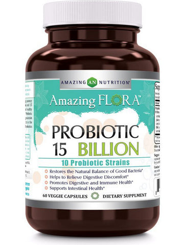 Amazing Flora, Probiotic 15 Billion, 10 Strains, 60 Veggie Capsules