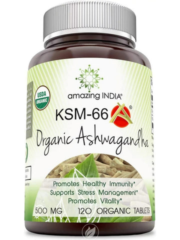 Amazing India, KSM-66, Organic Ashwagandha, 500 mg, 120 Organic Tablets