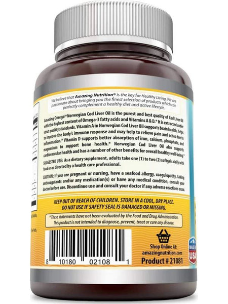 Amazing Omega, Norwegian Cod Liver Oil, 1000 mg, Fresh Orange Flavor, 250 Softgel
