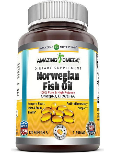 Amazing Omega, Norwegian Fish Oil, 1250 mg, Fresh Orange Flavor, 120 Softgels