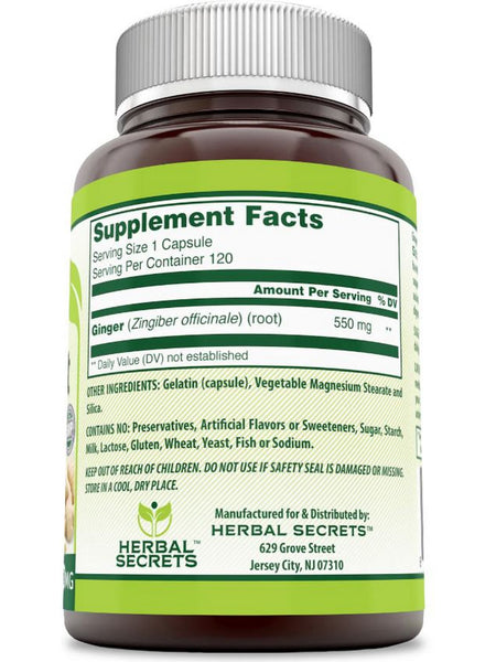 Herbal Secrets, Ginger Root, 550 mg, 120 Veggie Capsules