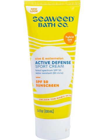 Seaweed Bath Co., Aloe & Watermelon Active Defense Sport Cream SPF 50 Sunscreen, 3.4 fl oz