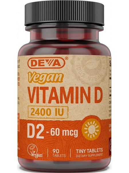 DEVA Nutrition, Vegan Vitamin D, D2-60 Mcg, 2400 IU, 90 Tablets