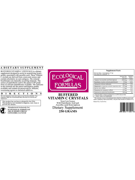 Ecological Formulas, Buffered Vitamin C Crystals, 250 grams