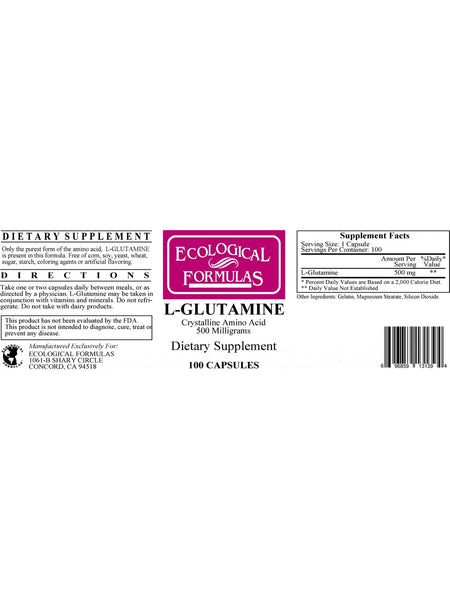 Ecological Formulas, L-Glutamine, 500 mg, 100 Capsules