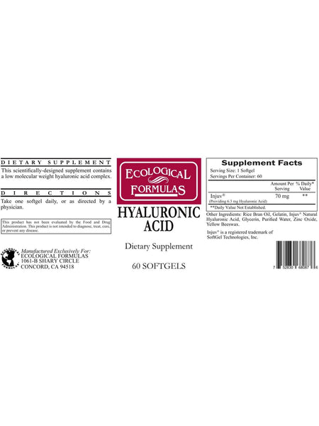 Ecological Formulas, Hyaluronic Acid, 60 Softgels