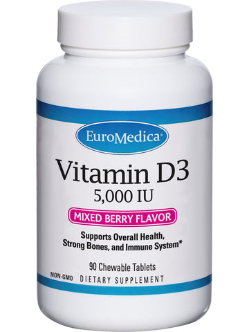 EuroMedica, Vitamin D3, Mixed Berry, 5000 IU, 90 Chewable Tablets