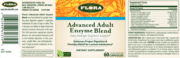 Flora, Advanced Adult Enzyme Blend, Extra Strength Digestive Support, 60 Vegetarian Capsules