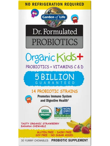 Garden of Life, Dr. Formulated Probiotics, Organic Kids +, Shelf-Stable, Strawberry Banana, 30 Yummy Chewables