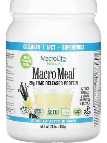MacroLife Naturals, Macro Meal 25g Time Released Protein, Vanilla, 21.2 oz
