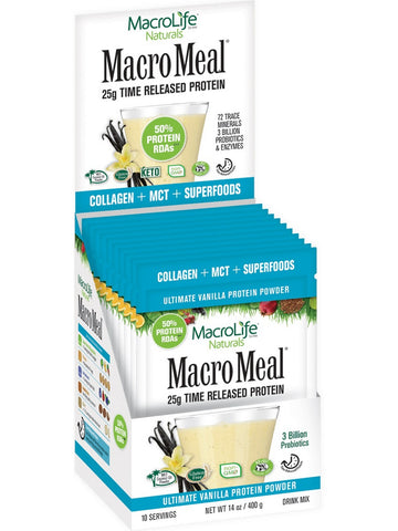 MacroLife Naturals, Macro Meal 25g Time Released Protein, Vanilla, 10 Servings, 400 g