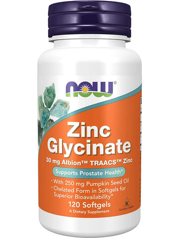 NOW Foods, Zinc Glycinate 30 mg Albion™ TRAACS™ Zinc, 120 softgels