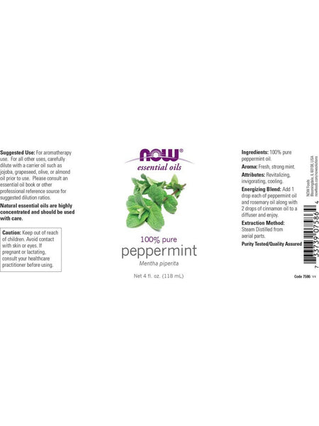NOW Foods, Peppermint Oil, 100% Pure, 4 fl oz
