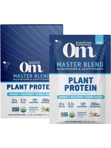 Om Mushroom Superfood, Master Blend Plant Protein, Creamy Vanilla, 10 Packets