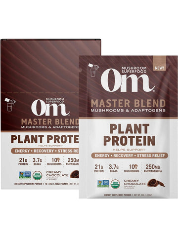 Om Mushroom Superfood, Master Blend Plant Protein, Creamy Chocolate, 10 Packets