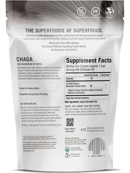 Om Mushroom Superfood, Chaga Certified Organic Mushroom Powder, 2.1 oz