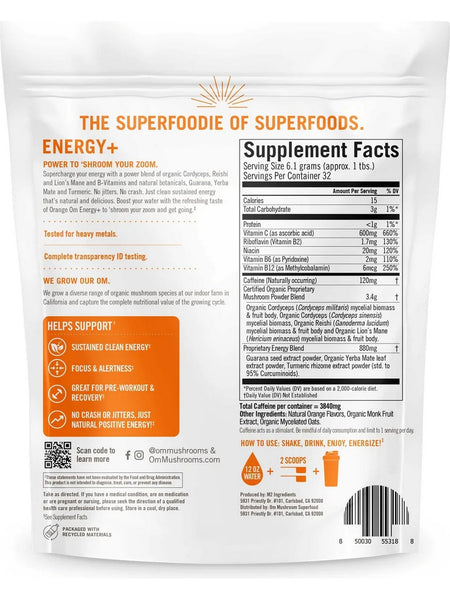 Om Mushroom Superfood, Energy + Intelligent Sustained Energy, Citrus Orange Flavor, 7.05 oz