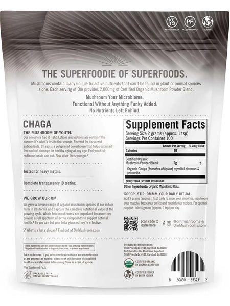 Om Mushroom Superfood, Chaga Certified Organic Mushroom Powder, 7.05 oz