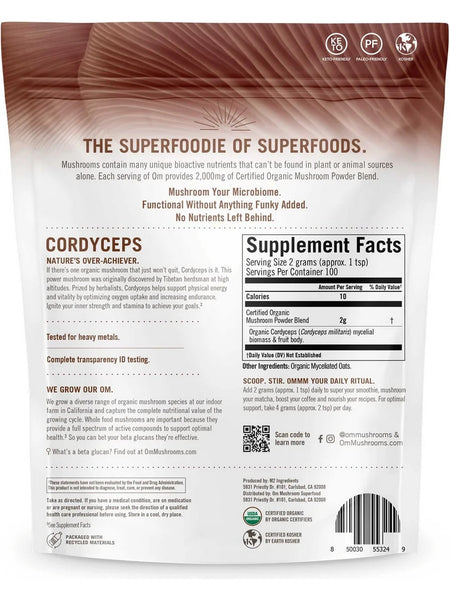 Om Mushroom Superfood, Cordecyps Certified Organic Mushroom Powder, 7.05 oz