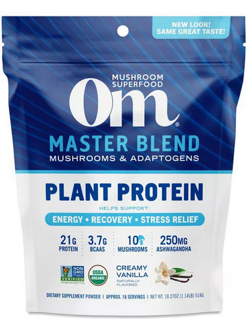 Om Mushroom Superfood, Master Blend Plant Protein, Creamy Vanilla, 1.14 lb