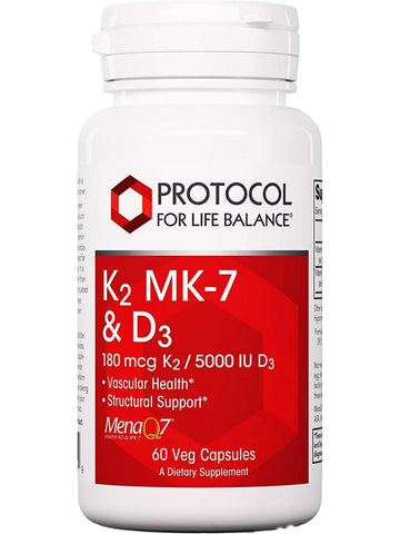 Protocol For Life Balance, K2 MK-7 & D3, 60 Veg Capsules