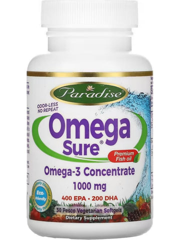 Paradise Herbs, Omega Sure, Premium Fish Oil, 1000mg, 30 vegetarian capsules