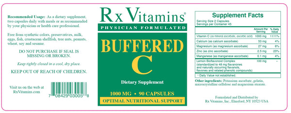 Rx Vitamins, Buffered C, 500 mg Gluten Free, 90 Capsules